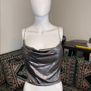 NWT. Rue21 Silver Metallic look material. Fitted Crop Camisole